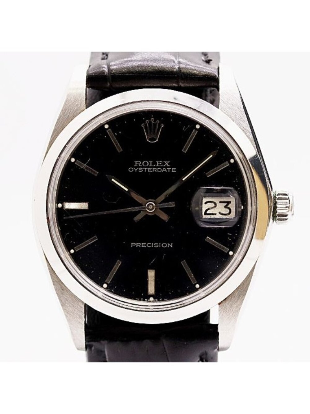 Rolex Oyster Date Precision Hand Wound Black Dial Watch